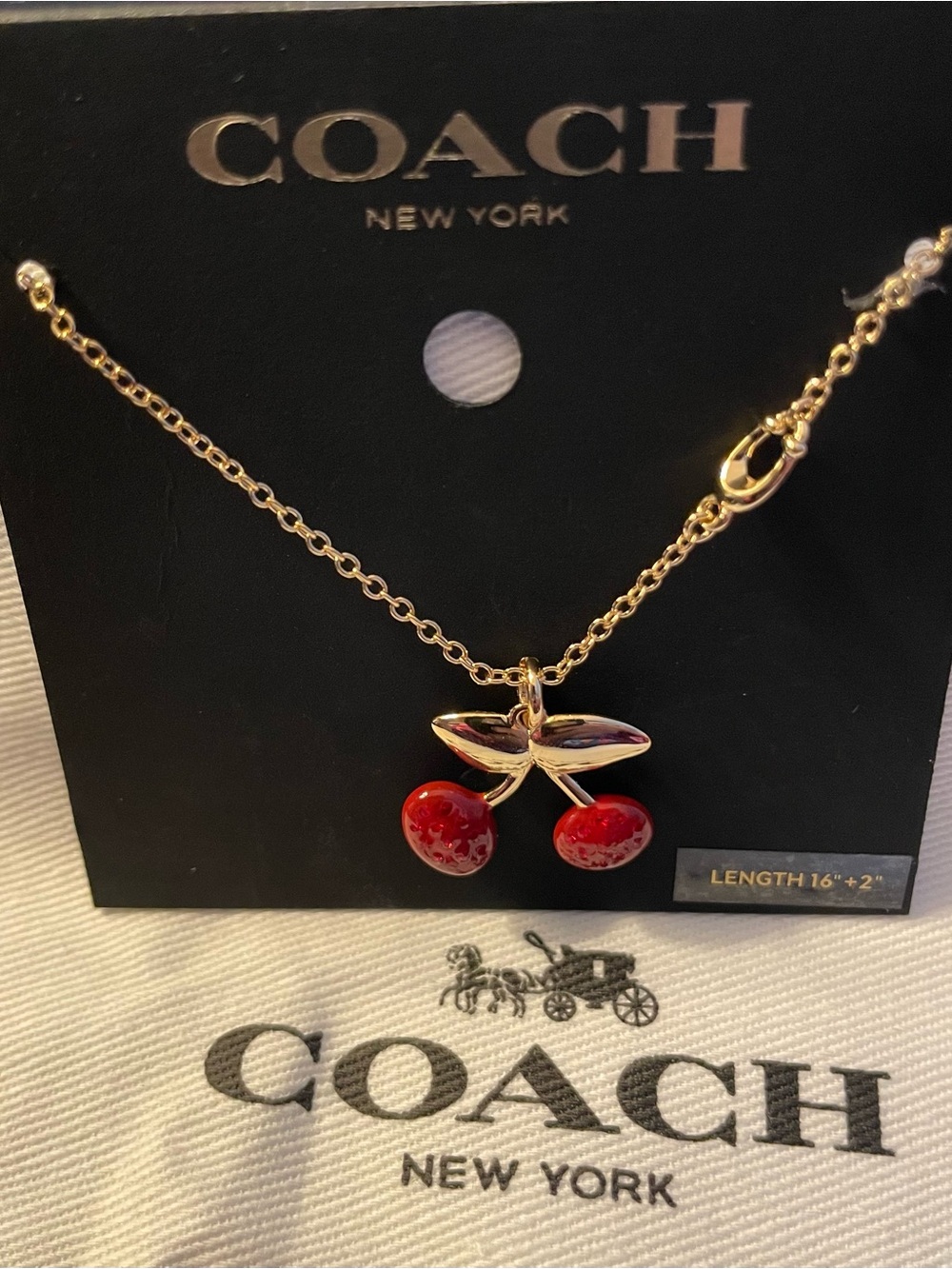 Coach Gold‑Tone Cherry Pendant Necklace – Red Enamel - Picture 2 of 3